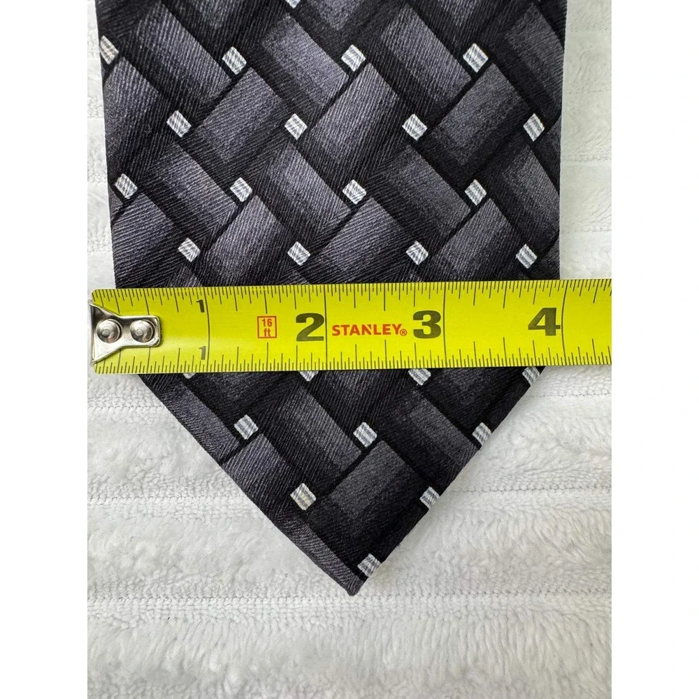 Carlos Devenezia Mens Silk Tie Black Grey Geometric Woven Hand Made RN103007
